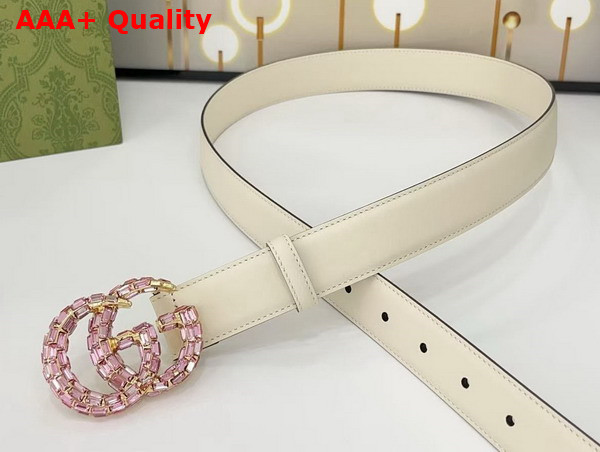 Gucci GG Marmont Thin Belt with Crystals in White Leather 772651 Replica