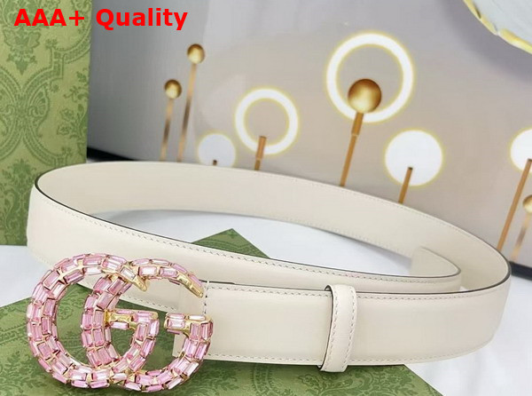 Gucci GG Marmont Thin Belt with Crystals in White Leather 772651 Replica