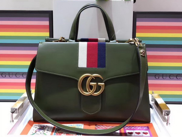 Gucci GG Marmont Tote in Dark Green Calf Leather 476470