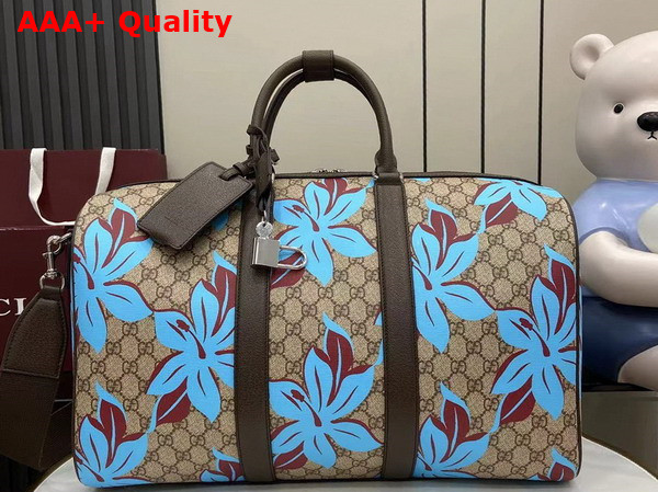 Gucci GG Printed Duffle Bag in Beige and Dark Brown GG Supreme Canvas 792074 Replica
