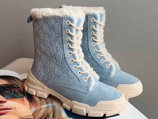 Gucci GG Suede Ankle Boot in Blue with Shearling Sheepskin Lining
