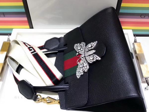 Gucci Guccitotem Medium Top Handle Bag in Black Leather