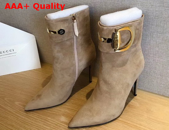 Gucci High Heel Ankle Boot with Horsebit Beige Suede Leather Replica
