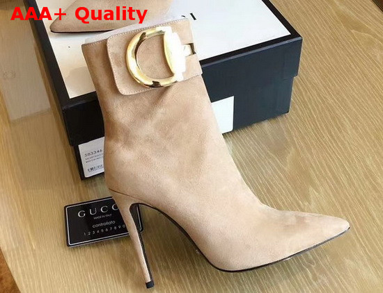 Gucci High Heel Ankle Boot with Horsebit Beige Suede Leather Replica