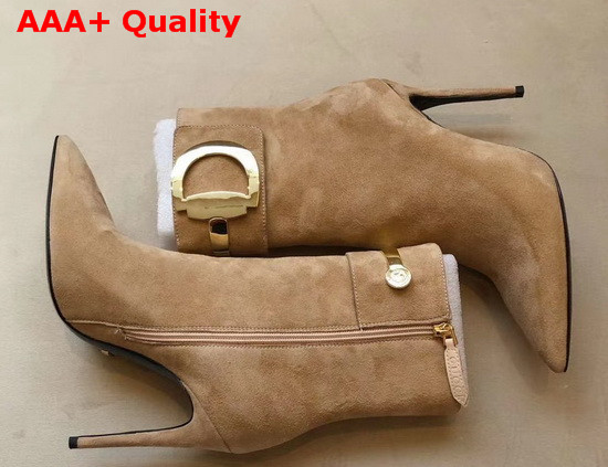Gucci High Heel Ankle Boot with Horsebit Beige Suede Leather Replica