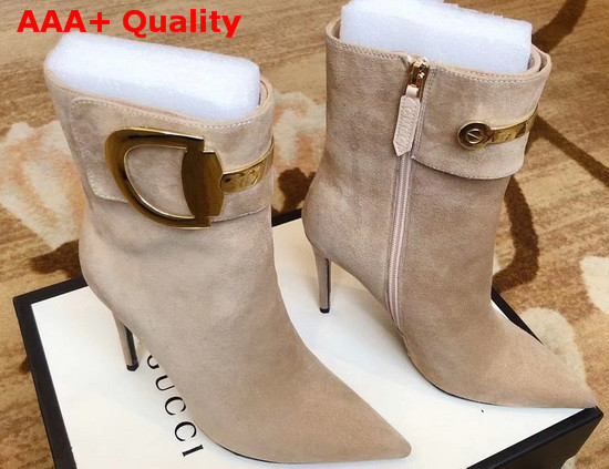 Gucci High Heel Ankle Boot with Horsebit Beige Suede Leather Replica