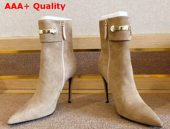 Gucci High Heel Ankle Boot with Horsebit Beige Suede Leather Replica