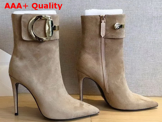 Gucci High Heel Ankle Boot with Horsebit Beige Suede Leather Replica