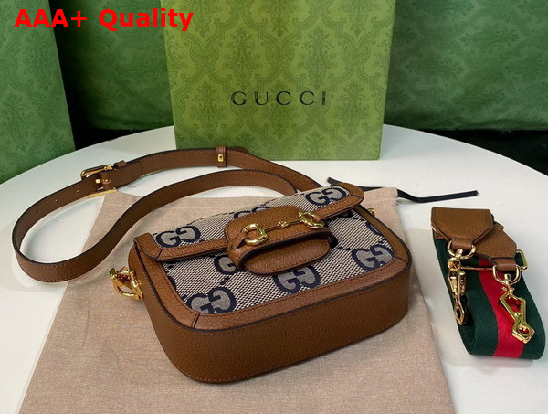 Gucci Horsebit 1955 Mini Bag in Beige and Blue Jumbo GG Canvas Replica