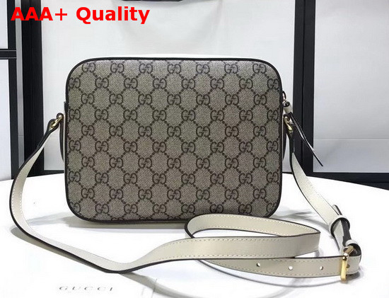 Gucci Horsebit 1955 Small Shoulder Bag Beige and Ebony GG Supreme Canvas White Leather Details 645454 Replica