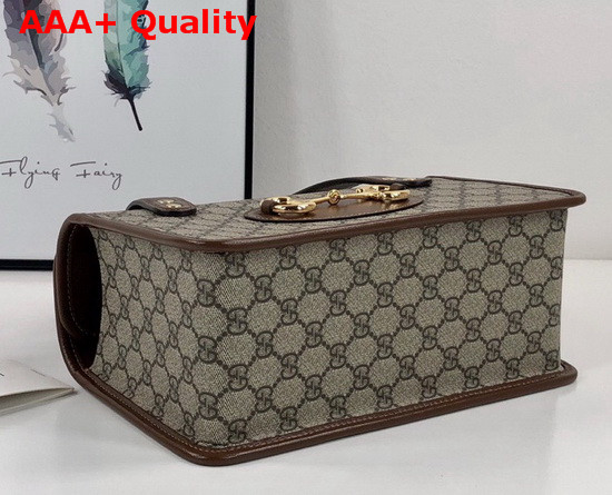 Gucci Horsebit 1955 Small Top Handle Bag Beige Ebony GG Supreme Canvas with Brown Textured Leather Trim 627323 Replica