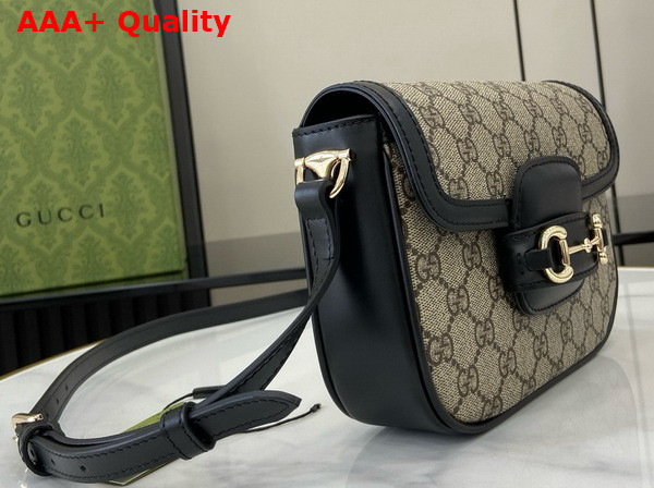Gucci Horsebit 1955 Soft Mini Shoulder Bag in Beige and Dark Brown New GG Monogram Coated Fabric and Black Leather Trim 815205 Replica