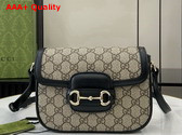Gucci Horsebit 1955 Soft Mini Shoulder Bag in Beige and Dark Brown New GG Monogram Coated Fabric and Black Leather Trim 815205 Replica