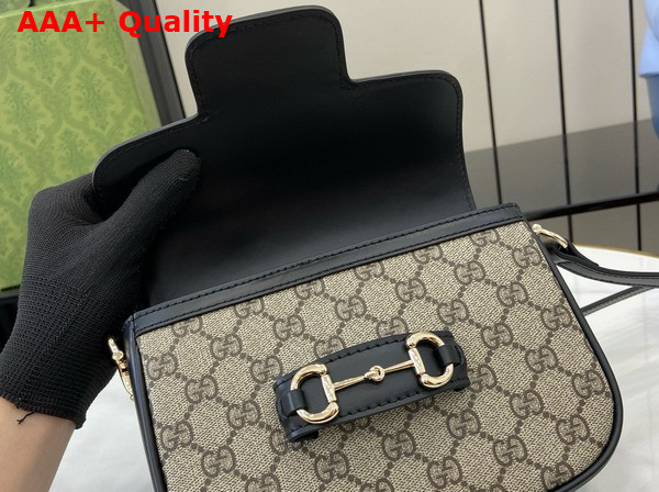 Gucci Horsebit 1955 Soft Mini Shoulder Bag in Beige and Dark Brown New GG Monogram Coated Fabric and Black Leather Trim 815205 Replica