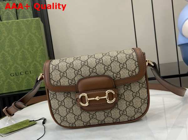 Gucci Horsebit 1955 Soft Mini Shoulder Bag in Beige and Dark Brown New GG Monogram Coated Fabric and Brown Leather Trim 815205 Replica