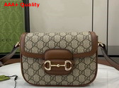 Gucci Horsebit 1955 Soft Mini Shoulder Bag in Beige and Dark Brown New GG Monogram Coated Fabric and Brown Leather Trim 815205 Replica