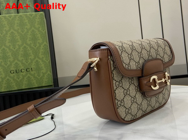 Gucci Horsebit 1955 Soft Mini Shoulder Bag in Beige and Dark Brown New GG Monogram Coated Fabric and Brown Leather Trim 815205 Replica