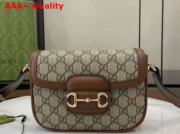 Gucci Horsebit 1955 Soft Mini Shoulder Bag in Beige and Dark Brown New GG Monogram Coated Fabric and Brown Leather Trim 815205 Replica
