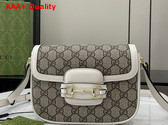 Gucci Horsebit 1955 Soft Mini Shoulder Bag in Beige and Dark Brown New GG Monogram Coated Fabric and White Leather Trim 815205 Replica