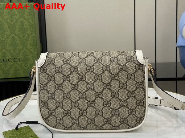 Gucci Horsebit 1955 Soft Mini Shoulder Bag in Beige and Dark Brown New GG Monogram Coated Fabric and White Leather Trim 815205 Replica
