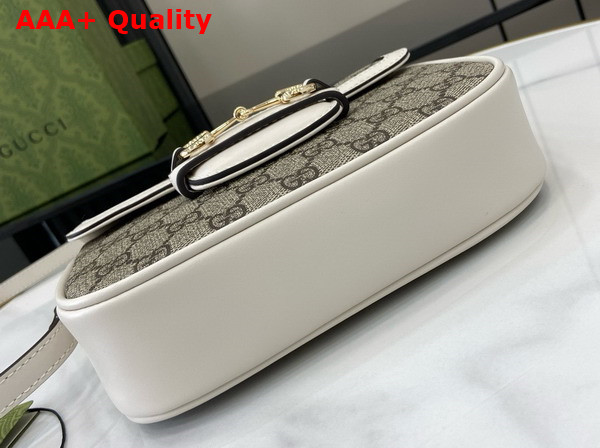 Gucci Horsebit 1955 Soft Mini Shoulder Bag in Beige and Dark Brown New GG Monogram Coated Fabric and White Leather Trim 815205 Replica