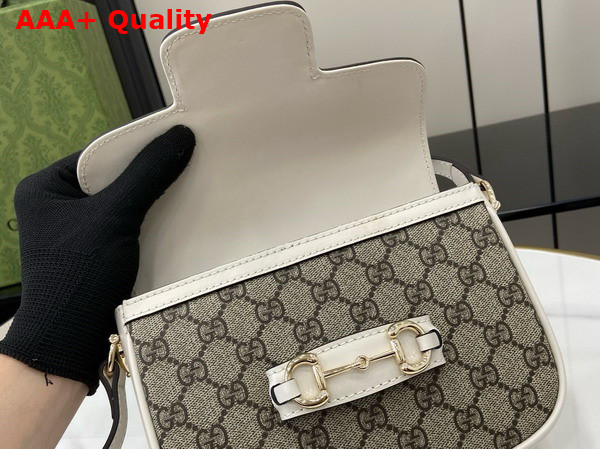 Gucci Horsebit 1955 Soft Mini Shoulder Bag in Beige and Dark Brown New GG Monogram Coated Fabric and White Leather Trim 815205 Replica