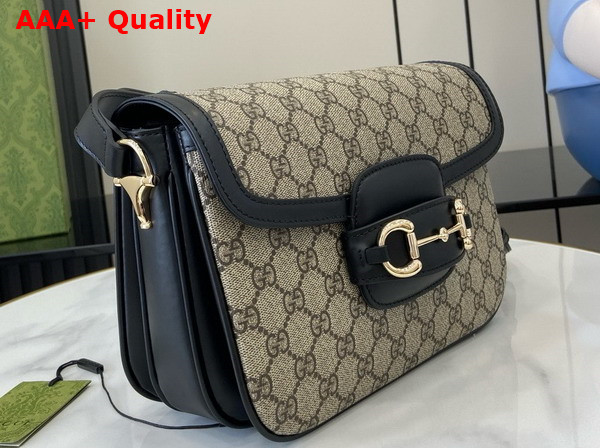 Gucci Horsebit 1955 Soft Small Shoulder Bag in Beige and Dark Brown New GG Monogram Coated Fabric and Black Leather Trim 815178 Replica