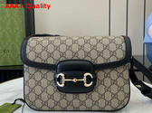 Gucci Horsebit 1955 Soft Small Shoulder Bag in Beige and Dark Brown New GG Monogram Coated Fabric and Black Leather Trim 815178 Replica