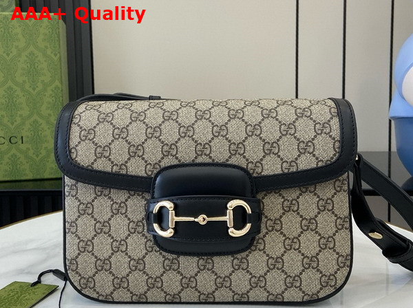 Gucci Horsebit 1955 Soft Small Shoulder Bag in Beige and Dark Brown New GG Monogram Coated Fabric and Black Leather Trim 815178 Replica