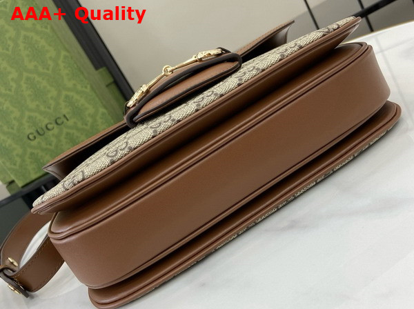 Gucci Horsebit 1955 Soft Small Shoulder Bag in Beige and Dark Brown New GG Monogram Coated Fabric and Brown Leather Trim 815178 Replica