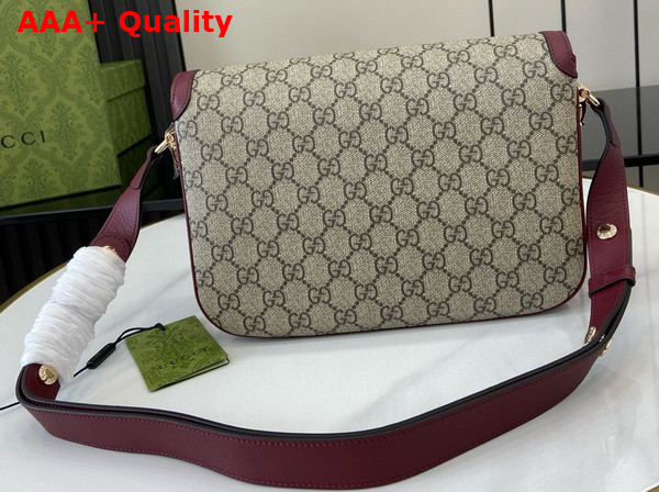 Gucci Horsebit 1955 Soft Small Shoulder Bag in Beige and Dark Brown New GG Monogram Coated Fabric and Rosso Ancora Red Leather Trim 815178 Replica