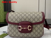 Gucci Horsebit 1955 Soft Small Shoulder Bag in Beige and Dark Brown New GG Monogram Coated Fabric and Rosso Ancora Red Leather Trim 815178 Replica