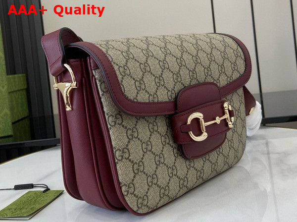 Gucci Horsebit 1955 Soft Small Shoulder Bag in Beige and Dark Brown New GG Monogram Coated Fabric and Rosso Ancora Red Leather Trim 815178 Replica