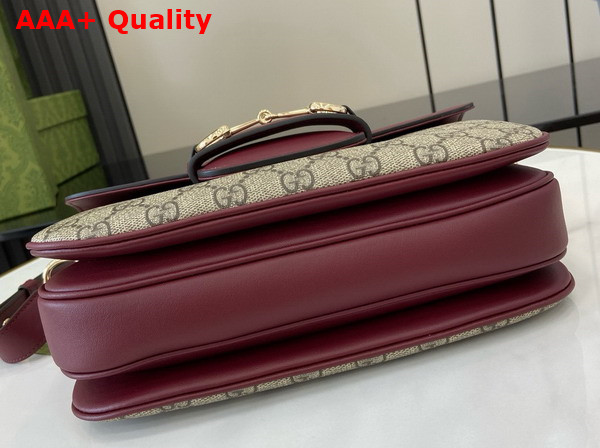 Gucci Horsebit 1955 Soft Small Shoulder Bag in Beige and Dark Brown New GG Monogram Coated Fabric and Rosso Ancora Red Leather Trim 815178 Replica