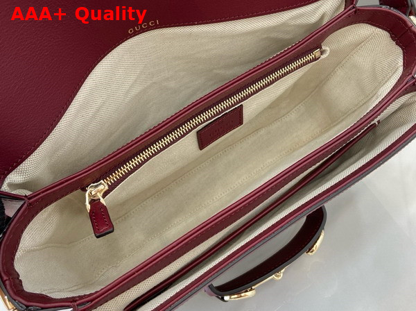Gucci Horsebit 1955 Soft Small Shoulder Bag in Beige and Dark Brown New GG Monogram Coated Fabric and Rosso Ancora Red Leather Trim 815178 Replica