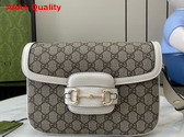 Gucci Horsebit 1955 Soft Small Shoulder Bag in Beige and Dark Brown New GG Monogram Coated Fabric and White Leather Trim 815178 Replica