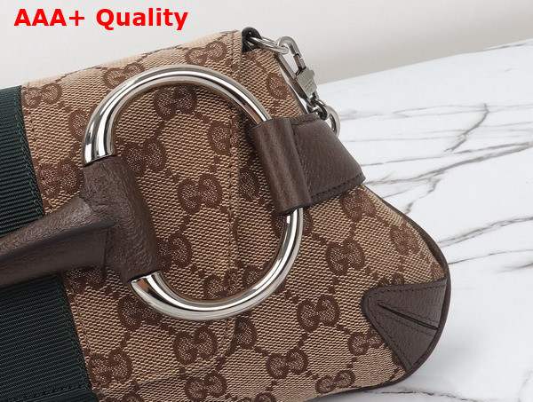 Gucci Horsebit Chain Medium Shoulder Bag in Beige and Ebony Original GG Canvas 764255 Replica
