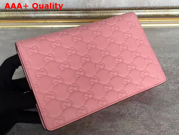 Gucci Icon Gucci Signature Chain Wallet in Light Pink Gucci Signature Leather Replica