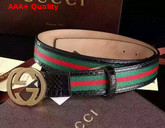 Gucci Interlocking G Buckle Belt Black Snakeskin Replica