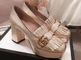 Gucci Laminate Leather Platform Pump with Fringe Metallic Laminate Leather 573020