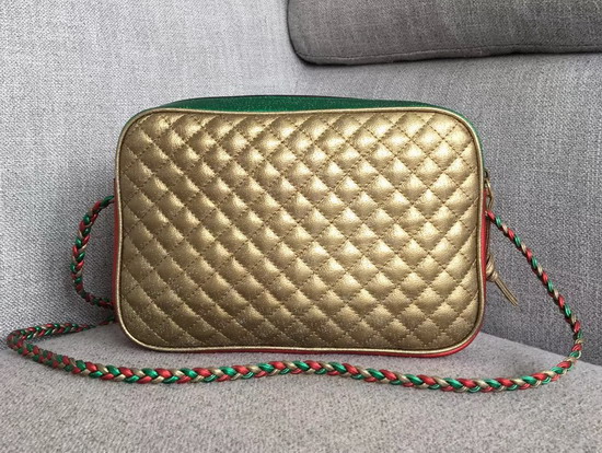 Gucci Laminated Leather Small Shoulder Bag Green and Red