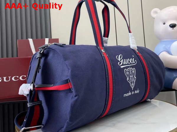 Gucci Large Printed Canvas Duffle Bag in Dark Blue Canvas 816866 Replica