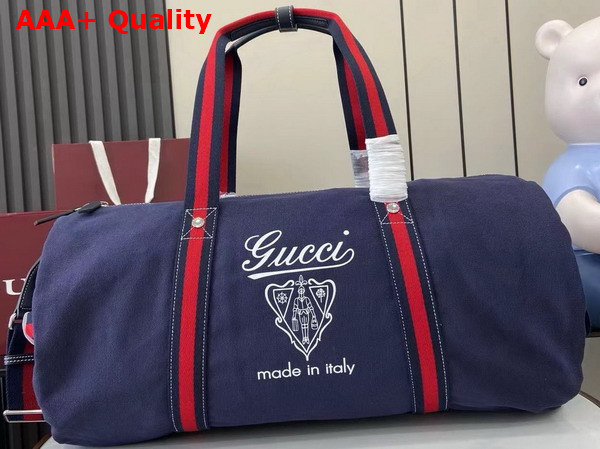 Gucci Large Printed Canvas Duffle Bag in Dark Blue Canvas 816866 Replica