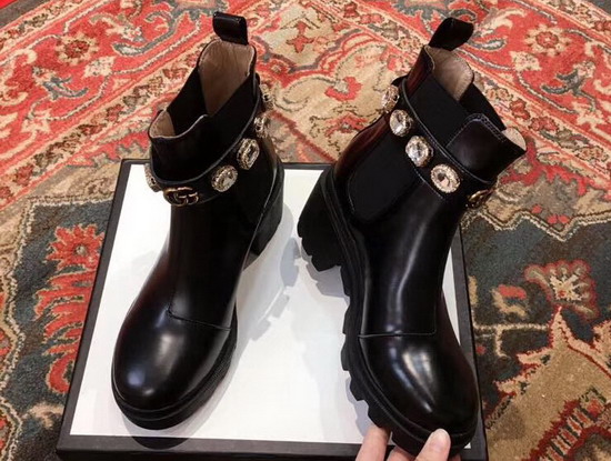 Gucci Leather Ankle Boot with Belt Black Leather 550036