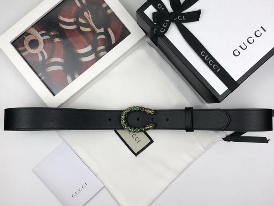 Gucci Leather Belt with Crystal Dionysus Buckle Black Leather 432142
