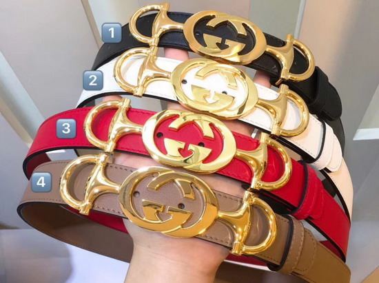 Gucci Leather Belt with Interlocking G Horsebit Buckle Red Leather
