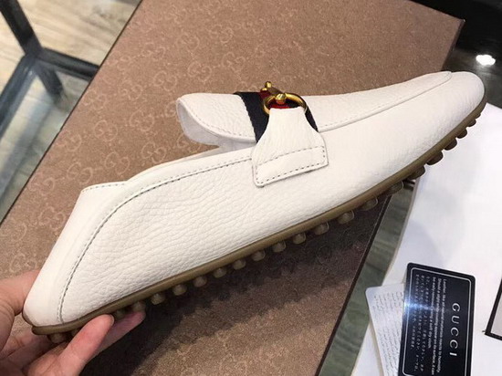Gucci Leather Driver with Web White Leather
