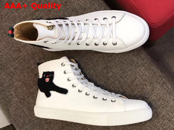 Gucci Leather High Top Sneaker in White with Panther Replica