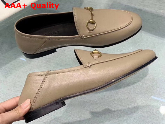 Gucci Leather Horsebit Loafer in Beige Leather 414998 Replica
