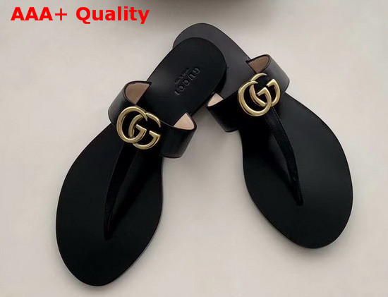Gucci Leather Thong Sandal with Double G Black Leather 497444 Replica